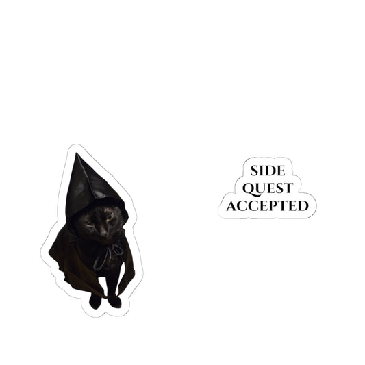 Quest Accepted Shadow the Cat Sticker — Funny Kiss-Cut Cat Decal