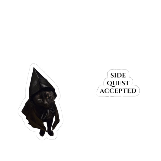 Quest Accepted Shadow the Cat Sticker — Funny Kiss-Cut Cat Decal